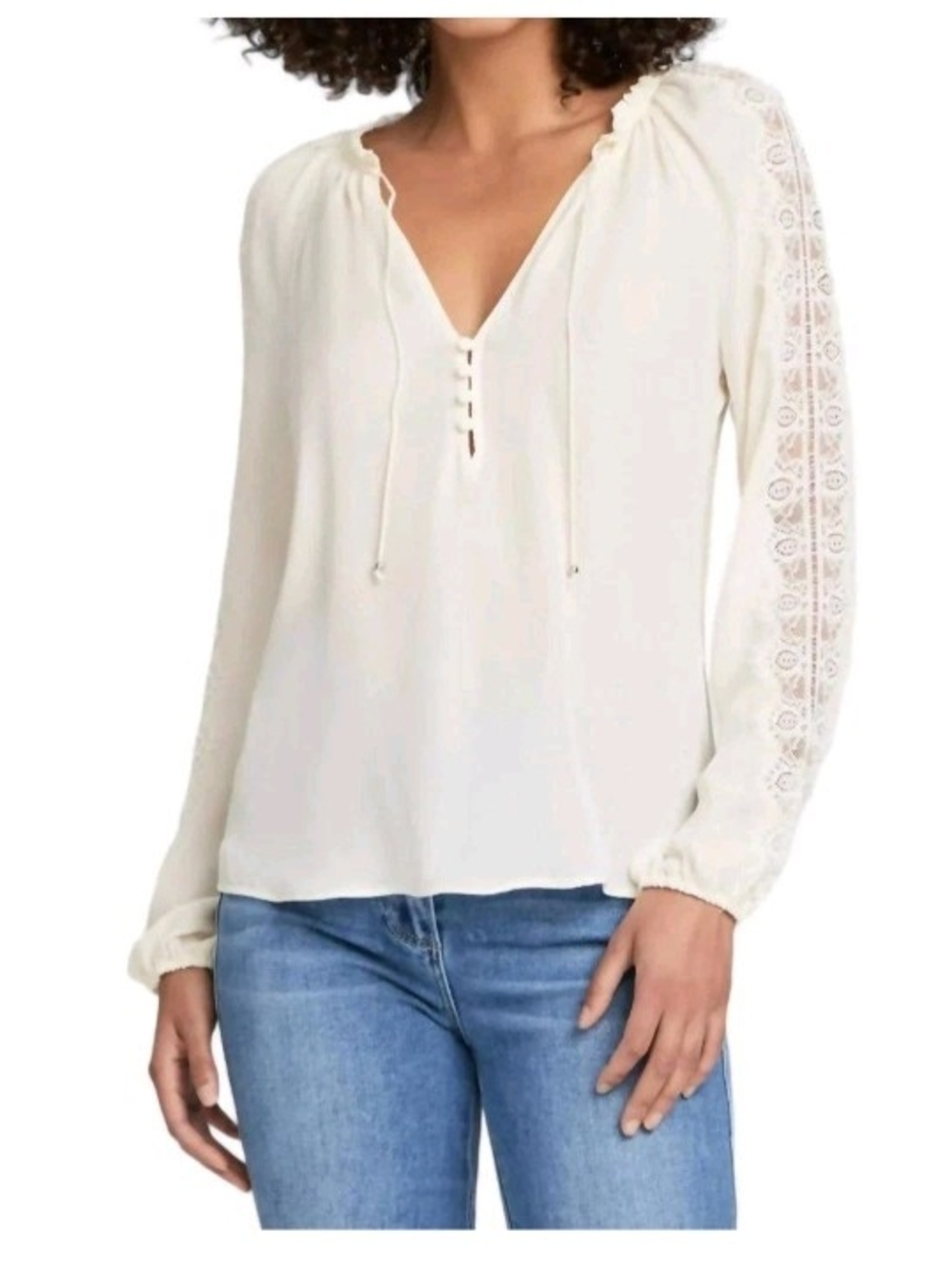 NWT PAIGE Patina Antique White Lace Insert Sleeves Peasant Blouse